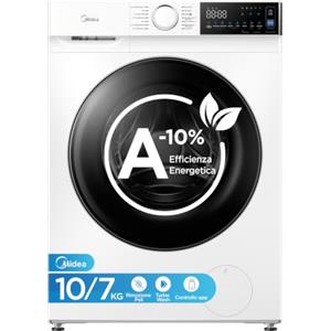 Midea Lavasciuga 10/7 kg Classe A-10%/D 1400 Giri Turbo Wash Controllo App | Woolmark, Outdoor, Turbo Wash, HealthGuard e Rimozione Peli Animali per Famiglie Numerose e Bucato Completo MFV5ED100WBA10