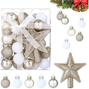 LIHAO 30pz Palline di Natale Piccole per Decorazioni Albero di Natale, Mini Palle di Natale 3cm Decorazioni e Pendenti Ciondoli Ornamenti Nozze Casa (Bianco/Argento/Oro)