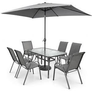 Arreditaly Set Da Giardino Con Tavolo In Vetro Temperato 6 Sedie E Ombrellone Rettangolare 2 x 3 Metri Per Terrazza Patio Piscina E Pranzi All Aperto Arredo Outdoor 150 x 90 x 71 Cm Grigio