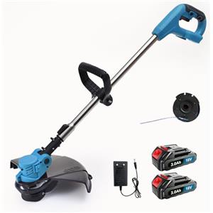 JUTOSGSKW Tagliaerba a Batteria 18V, Decespugliatore Elettrico Senza Filo con 2 Batterie 3000mAh, Testina Regolabile a 90°, Asta Telescopica, Doppio Interruttore di Sicurezza, con Caricatore