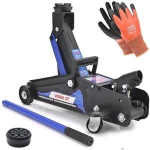Verda Cric idraulico 2T, 140-310 mm + supporto in gomma + guanti di montaggio + supporto per asse, cric per manovra, cric fuoristrada, SUV, Jeep, camper, cric professionale per auto (altezza