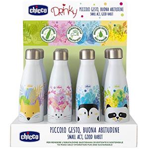 Aminoter Chicco Borraccia Termica In Acciaio Inox Drinky 350 ml, Bottiglia Termica Per Bambini, Modelli Assortiti