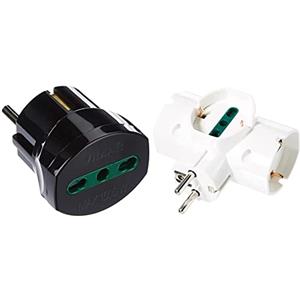 VIMAR Ri.00301N Adattatore Elettrico Tedesco/Francese Con Protezione Sicury, Bpresa +P17/11 & Ri.00316.B Adattatore Elettrico Multiplo Verticale, 3 Prese Universali Con Protezione Bambini Sicury