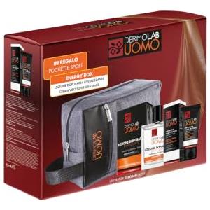 Dermolab Uomo Kit Energy Box con Pochette | include Crema Gel Anti-Fatica Energizzante 50 ml e Lozione Dopobarba Rivitalizzante, 100 ml