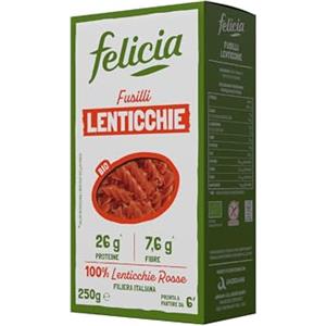 FELICIA BIO PASTA SECCA CON FARINA DI LENTICCHIE ROSSE BIO 250 GR, TAGLIO FUSILLI