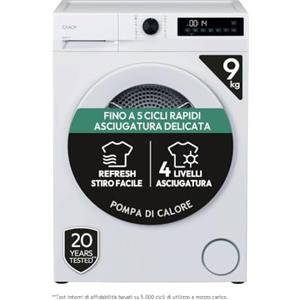 Candy Asciugatrice 9 Kg Pompa di Calore Classe D Bianca GD 9N2-S | Pompa di Calore, AI Smart Move, Soft Drum, Display LED Touch, 16 Programmi