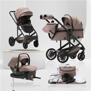 Lnhcrbs Passeggino 3 in 1 518-M, Passeggino Trio,con base ISOFIX,Grigio,Cachi
