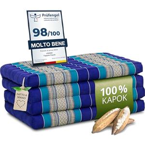 livasia Materasso pieghevole sostenibile in kapok - 200x80x8cm - materasso per gli ospiti, materasso pieghevole per van, tappetino yoga, letto per gli ospiti, lettino per giardino e balcone (Blu)