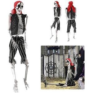 locwanot Scheletro pirata grandezza naturale, 165 cm, scheletro di Halloween a grandezza naturale con articolazioni mobili, decorazione Halloween pirata poseable Halloween scheletro 170 cm