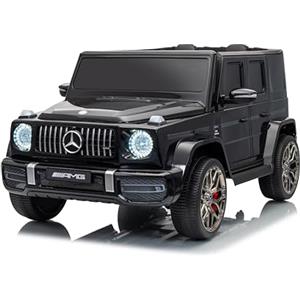 FINOOS Auto Macchina elettrica per bambini 2 posti Mercedes G63 AMG 4X4, 2 x 12V 7Ah Batteria a doppio sedile - con telecomando - Sedile in pelle e pneumatici EVA (Nero)