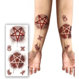 FIESTAS GUIRCA | Tatuaggio Satanico Rosso (30x13 cm) - Trucco e FX per Halloween, Carnevale e Feste in Maschera - Ideale per Adulti - Rosso