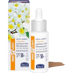 Helan Monoï de Tahiti - Siero Viso Antimacchia Idratante Colorato con Vitamina C e E, Skincare Protezione Solare 50+ Viso Tutela Collagene contro Luce Blu, Illuminante Viso Make Up Skin Care 2in1 30ml