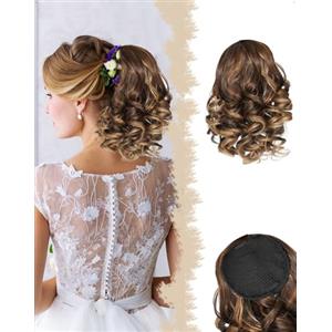 SanKristo 23 cm Coda Capelli Extension con Coulisse, corte ondulate naturali a coda di cavallo sintetiche clip a pettine Ricci Mossi finta Ponytail posticci parrucche accessori donne, Biondo Castano