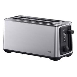 Braun Tostapane a fessura lunga - 2 slot extra lunghi, 8 livelli di tostatura, centraggio automatico, Reheat+ & Defrost+, accessorio per panini integrato, EasyGrab, nero (HT5220BK)