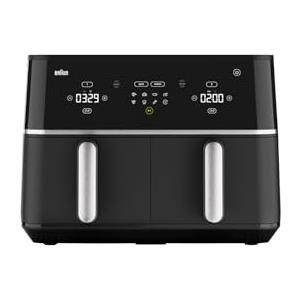 Braun TwinCook 5 - Friggitrice ad Aria Doppio Cestello da 10L (5L + 5L), Tecnologia RealAir, Rivestimento Ceramico PFAS-Free, 8 Programmi, Cottura Abbinata, Touch Control, 2400W, Nera(TD5030IBK)