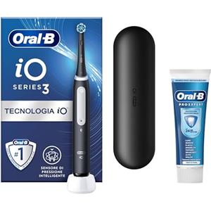 Oral-B iO 3 Spazzolino Elettrico, Nero, Testina, Custodia, Dentifricio | Testina di Ricambio per Spazzolino Elettrico, Ricaricabile, Custodia da Viaggio, Dentifricio Pro Expert