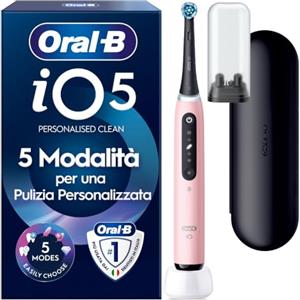 Oral-B iO 5 Spazzolino Elettrico, con 1 Testina di Ricambio, Rosa | 1 Testine di Ricambio per Spazzolino Elettrico Ricaricabile, Custodia Viaggio, Sensore di Pressione, Pulizia Denti Efficace