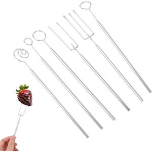 Goktvai 6pz Set Strumenti per Intingere al Cioccolato, Forchette Fonduta Acciaio Inossidabile con Cucchiai a Fessura Kit Strumenti Decorazione Torta per Realizzazione Truffe Caramelle Forniture Dolci