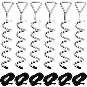 SINJEUN Set di 6 kit di ancoraggio per trampolino, kit di ancoraggio per trampolino, resistente con cinghie regolabili da 2,3 m, kit di fissaggio a spirale per tende, altalene, capannoni da giardino,