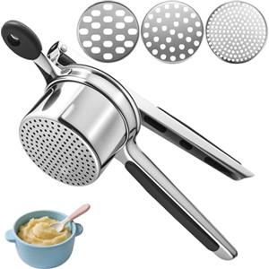 FDKene Schiacciapatate Acciaio Inox, Passapatate Manuale Grande Capacità con 4 Setacci Intercambiabili, Pressa per Patate, Purè di Patate, Frutta, Verdure, Limone, per Succhi, Marmellate e Spaetzle