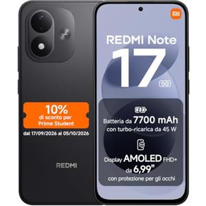 XIAOMI REDMI Note 17 5G, Smartphone 8+256GB, Black, Batteria da 7700 mAh | Snapdragon® 4 Gen 4, Ricarica Turbo 45W, Display AMOLED FHD+ 6,99" Protezione Occhi, Xiaomi HyperOS, IP65, Fotocamera 50MP