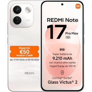 XIAOMI REDMI Note 17 Pro Max 5G, Smartphone 8+512GB, Cloud Blush, Batteria 9210mAh | Snapdragon® 6 Gen 5, Fotocamera OIS 50MP, HyperCharge 100W, Resistenza IP66/IP68, Flagship Display, Xiaomi HyperAI