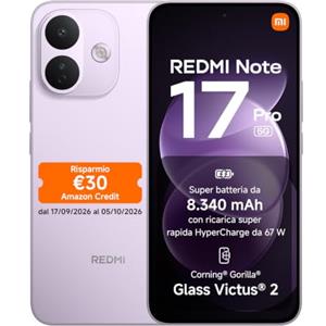XIAOMI REDMI Note 17 Pro 5G, Smartphone 12+256GB, Purple, Batteria da 8340 mAh | Fotocamera OIS 50MP, HyperCharge 67W, Snapdragon®6s Gen4, Display Flagship Alta Luminosità 3500nit, Protezione Occhi, HyperAI