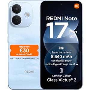 XIAOMI REDMI Note 17 Pro 5G, Smartphone 12+256GB, Sky Blue, Batteria da 8340 mAh | Fotocamera OIS 50MP, HyperCharge 67W, Snapdragon®6s Gen4, Display Flagship Alta Luminosità 3500nit, Protezione Occhi, HyperAI