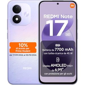 XIAOMI REDMI Note 17 5G, Smartphone 8+256GB, Celestial Purple, Batteria da 7700mAh | Snapdragon® 4 Gen 4, Ricarica Turbo 45W, Display AMOLED FHD+ 6,99" Protezione Occhi, Xiaomi HyperOS, IP65, Fotocamera 50MP