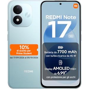XIAOMI REDMI Note 17 5G, Smartphone 8+256GB, Sky Teal, Batteria da 7700 mAh | Snapdragon® 4 Gen 4, Ricarica Turbo 45W, Display AMOLED FHD+ 6,99" Protezione Occhi, Xiaomi HyperOS, IP65, Fotocamera 50MP