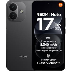 Xiaomi REDMI Note 17 Pro 5G, Smartphone 6+256GB, Black, Batteria da 8340 mAh | Fotocamera OIS 50MP, HyperCharge 67W, Snapdragon®6s Gen4, Display Flagship Alta Luminosità 3500nit, Protezione Occhi, HyperAI
