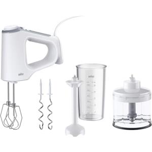 Braun MultiMix 3 - Hand Mixer con 4 Accessori, 550W, Bianco | 5 Velocità + Turbo, SmoothStart e Anti-Schizzo, Fruste MultiWhisk e Ganci, Asta Frullatrice e Tritatutto 500ml, HM3235WH