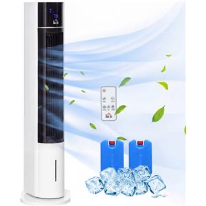 HOMCOM Ventilatore a Torre Raffrescatore Evaporativo 3 Modalità e 3 Velocità, Raffreddatore d'Aria Portatile con Timer e Telecomando, 60W, Bianco