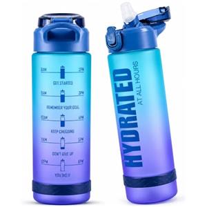Carehabi Borraccia 900ml Borraccia Palestra con Cannuccia | Perdite Borraccia Palestra Borracce con Marcador de Tiempo per Scuola Adulti Palestra Ufficio