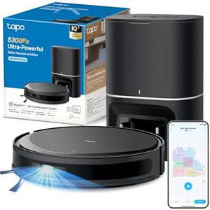 Tapo RV20 Max Plus Robot Aspirapolvere Lavapavimenti 5300Pa LiDAR 83mm | Per Casa e Animali, Svuotamento Automatico 3L, Navigazione LiDAR MagSlim, Design 83mm, Zone No-Go, App, Alexa e Google
