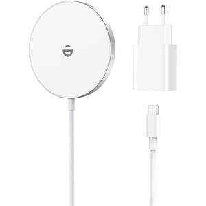 RoRoSkin Caricatore per iPhone con adattatore USB-C da 20 W, stazione di ricarica induttiva per iPhone Duo 18 17 16 15 14 13 12, magnete, 15W ricarica wireless veloce, bianco neve con adattatore