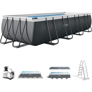 Intex Amazon IT Intex 26356NP - Piscina Fuori Terra Ultra XTR Frame Rettangolare, Pompa Filtro 5700 L/h, Scaletta, Telo Base e Copertura, 17203 L, Acciaio e PVC, Grigio, 549x274x132 cm