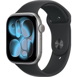 Apple Watch Series 11 (2025) LTE 46mm Space Grey Aluminium Case with Black Sport Band M/L - Black