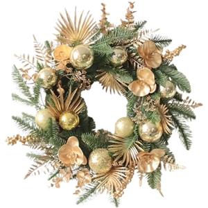 Jeruytgh Ghirlanda natalizia all'aperto, con atmosfera stagionale, 50 cm, ghirlanda per porta in pino dorato, elegante ghirlanda per porta d'ingresso, compatta ed elegante, per parete, camera da letto