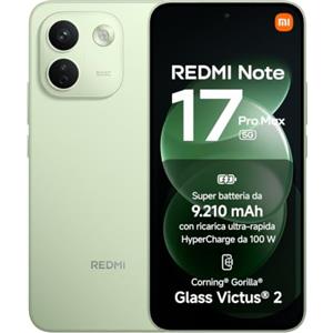 Xiaomi REDMI Note 17 Pro Max 5G, Smartphone 8+256GB, Green, Batteria 9210mAh | Snapdragon® 6 Gen 5, Fotocamera OIS 50MP, HyperCharge 100W, Resistenza IP66/IP68, Flagship Display, Xiaomi HyperAI