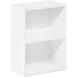 Furinno Luder Libreria a 2 ripiani aperti, Bianca | 9x16x21, chiusura posteriore, libreria moderna, per soggiorno, camera da letto, casa ufficio