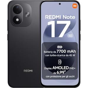 XIAOMI REDMI Note 17 5G, Smartphone 6+256GB, Black, Batteria da 7700 mAh | Snapdragon® 4 Gen 4, Ricarica Turbo 45W, Display AMOLED FHD+ 6,99" Protezione Occhi, Xiaomi HyperOS, IP65, Fotocamera 50MP