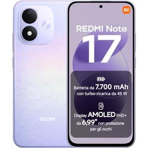 XIAOMI REDMI Note 17, Smartphone 4+128GB, Celestial Purple, Batteria da 7700 mAh | Fotocamera 50MP, Ricarica Turbo 45W, Display AMOLED FHD+ 6,99", Xiaomi HyperOS 3+Google Gemini, Resistenza Polvere&Acqua IP65