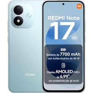 Xiaomi REDMI Note 17 5G, Smartphone 6+256GB, Sky Teal, Batteria da 7700 mAh | Snapdragon® 4 Gen 4, Ricarica Turbo 45W, Display AMOLED FHD+ 6,99" Protezione Occhi, Xiaomi HyperOS, IP65, Fotocamera 50MP