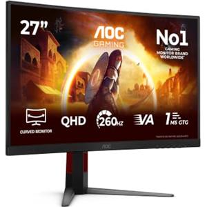 AOC CQ27G4Z2 Monitor 27 Pulgadas 240Hz, Panel Fast VA, 1ms GtG, HDR400, Adaptive Sync, Altura Ajustable, (2560x1440 HDMI 2x 2.0 DP 1x 1.4) Negro