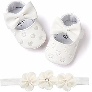 Generic Scarpe da battesimo per bambine e bambine, 2 pezzi, con fascia per neonati, con fiori, antiscivolo, morbide, occasioni speciali, battesimi, laccate, scarpe da bambina