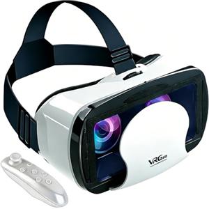 Haptique Occhiali VR per cellulare, cuffie 3D per realtà virtuale con telecomando, protezione per gli occhi 3D, lenti HD, compatibile con iOS e Android, per telefono da 5,0-7,0 pollici (nero chiaro)