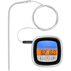 Alaoo Termometro Cucina, Termometro de Carne, Sonda Lunga | Grado di Impermeabilità IPX3, LCD Tattile, Timer, 5 Modalità di Cottura, Adatto per Carne, Cottura al Fforno e Grigliatura