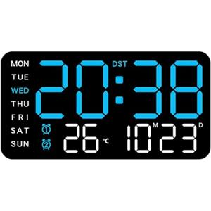 LVYXON Orologio da parete LED digitale con sveglia, temperatura, visualizzazione di data e settimana, attivazione vocale, ora del giorno e interruttore °F/°C, alimentazione USB o a batteria per casa e
