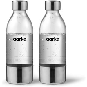 Aarke 2 Pacchi Bottiglie per Gasatore d'acqua Carbonator 3, senza BPA con Dettagli in Acciaio (450ml)